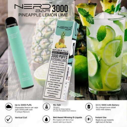 Nerd Bar 3000 Puffs Disposable Vape Pineapple Lemon Lime