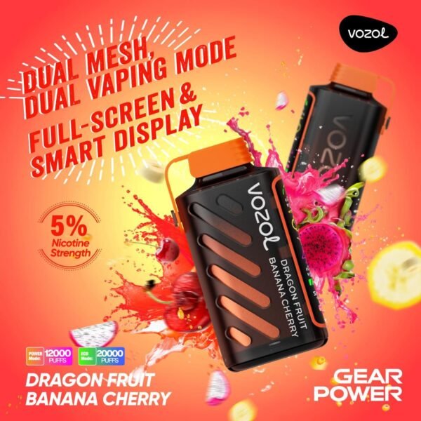 VOZOL Gear Power 20000 Puffs Disposable Vape Dragon Fruit Banana Cherry