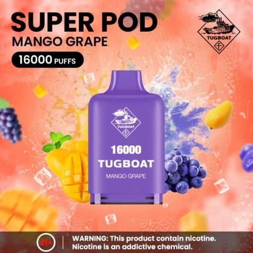 Tugboat Super 16000 Puffs Pod Mod mango grape