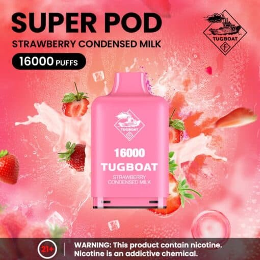 Tugboat Super 16000 Puffs Pod Mod strawberry condensed milk e1744706810518